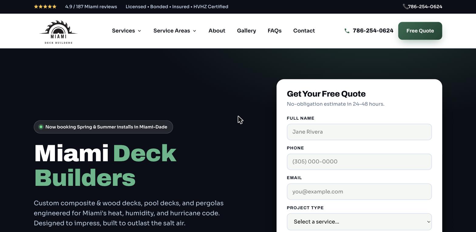 Miami Deck Builders website screenshot
