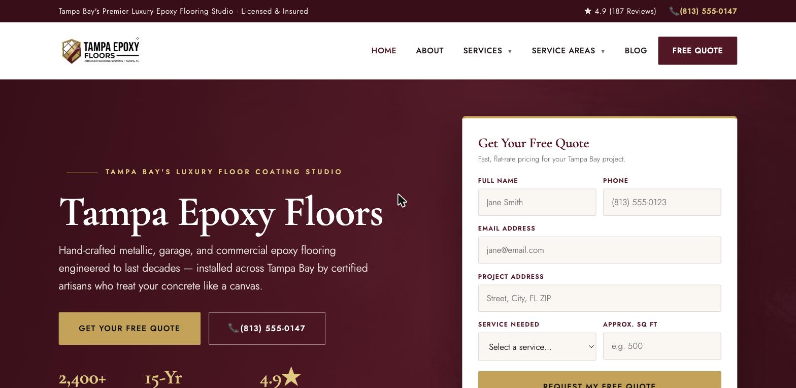 Tampa Epoxy Floors website screenshot