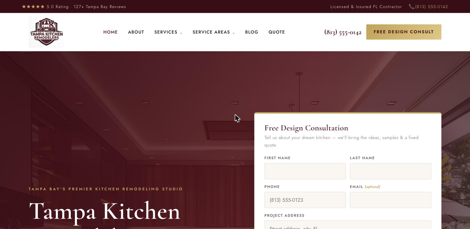 Tampa Kitchen Remodelers website screenshot