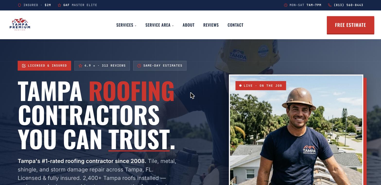 Tampa Premium Roofing website screenshot