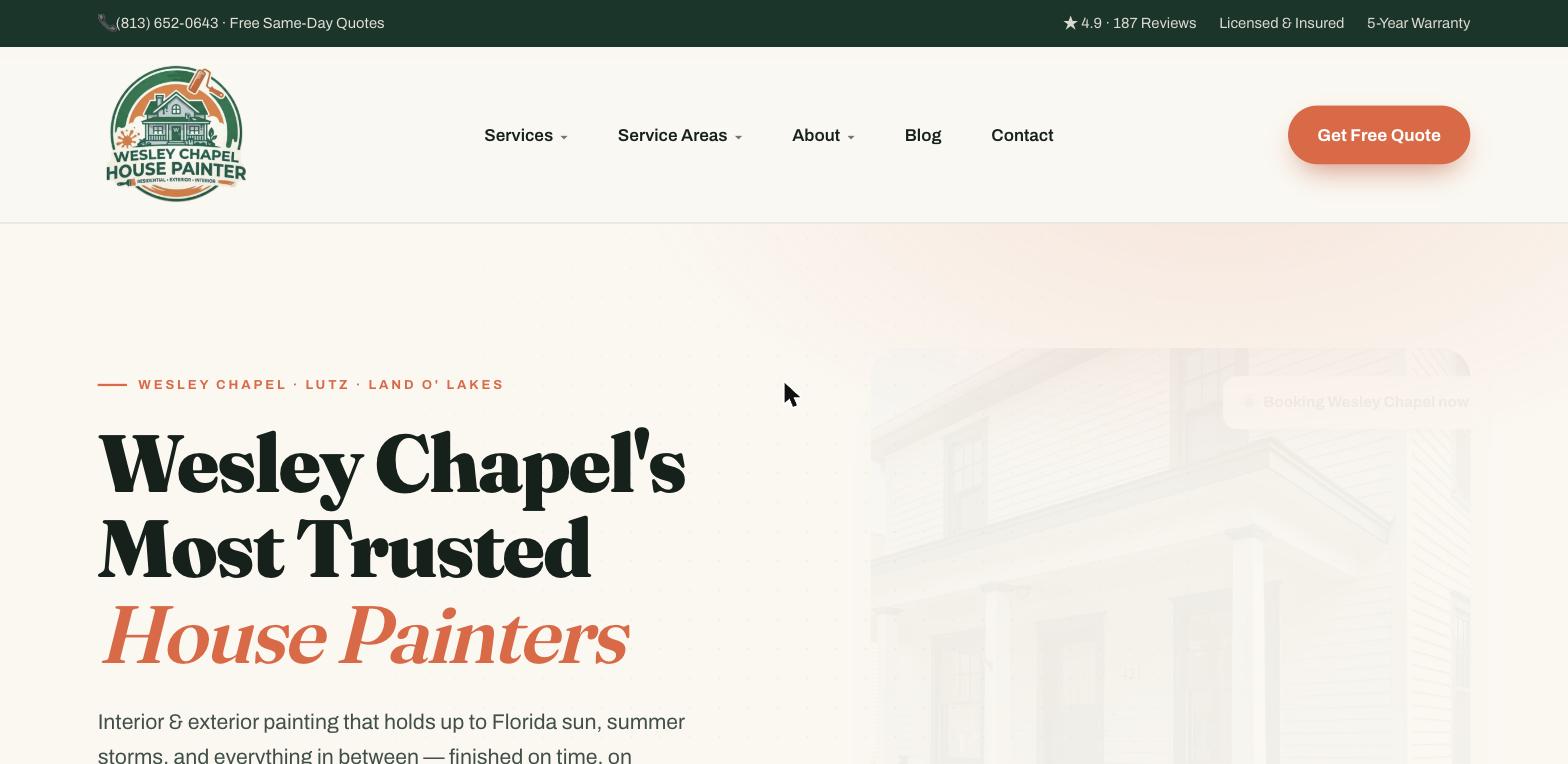 Wesley Chapel House Painter website screenshot