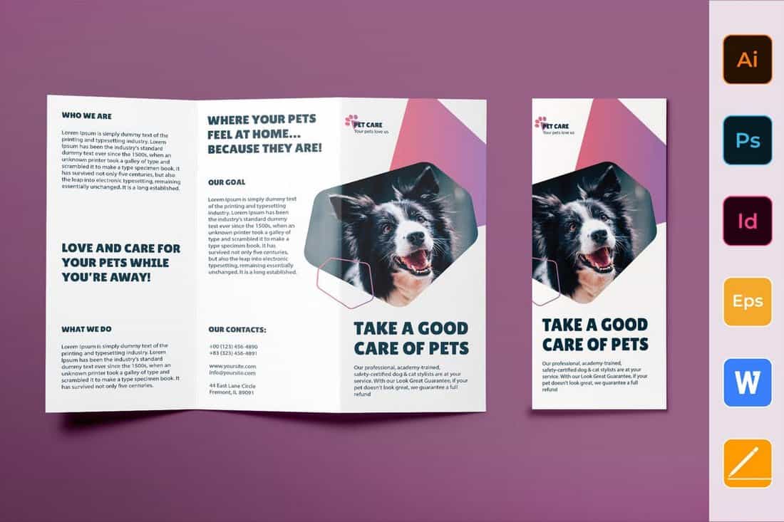 Pet Grooming Business Trifold Brochure Template