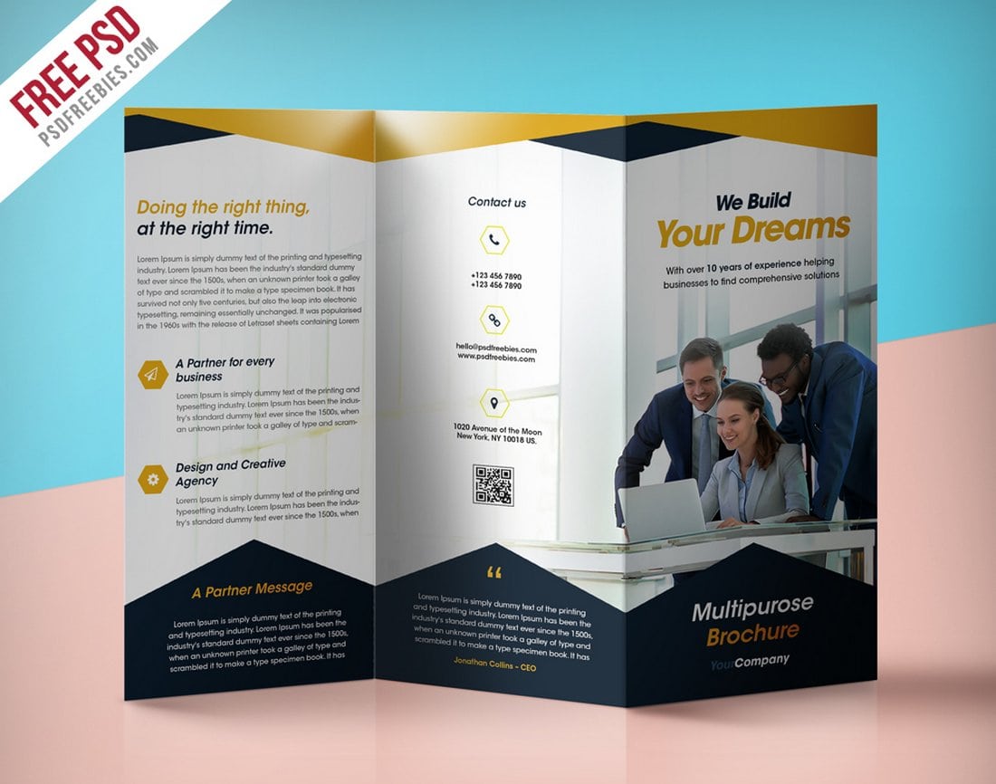 Free Corporate Tri-Fold Brochure PSD Template