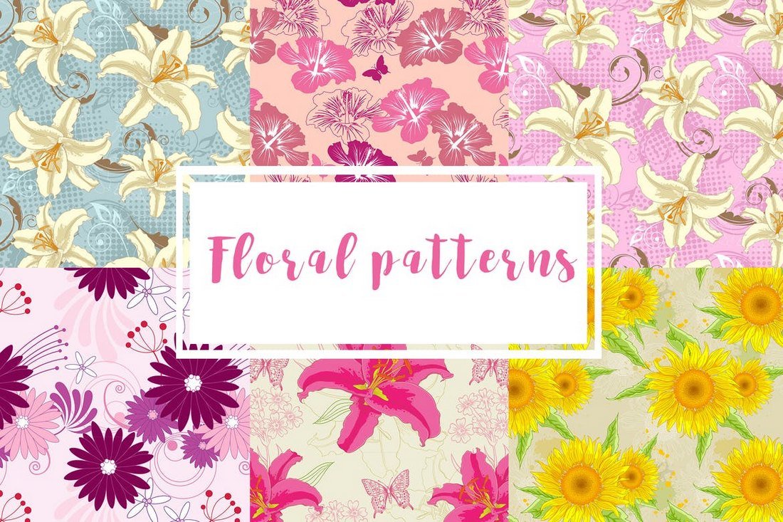 6 Floral Seamless Pattern Backgrounds