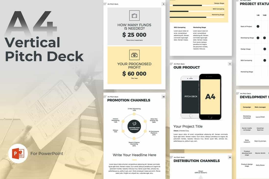 A4 Vertical - Startup Pitch Deck Template For PowerPoint