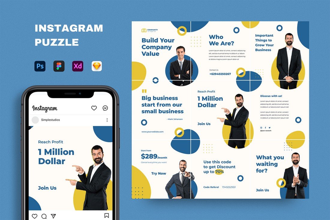 Business Instagram Puzzle Template PSD