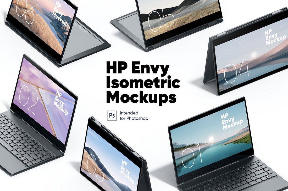HP Envy Isometric Laptop Mockups
