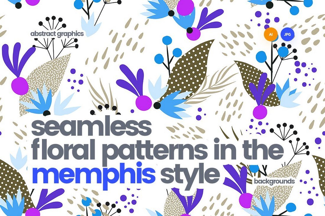 Memphis Style Seamless Floral Patterns
