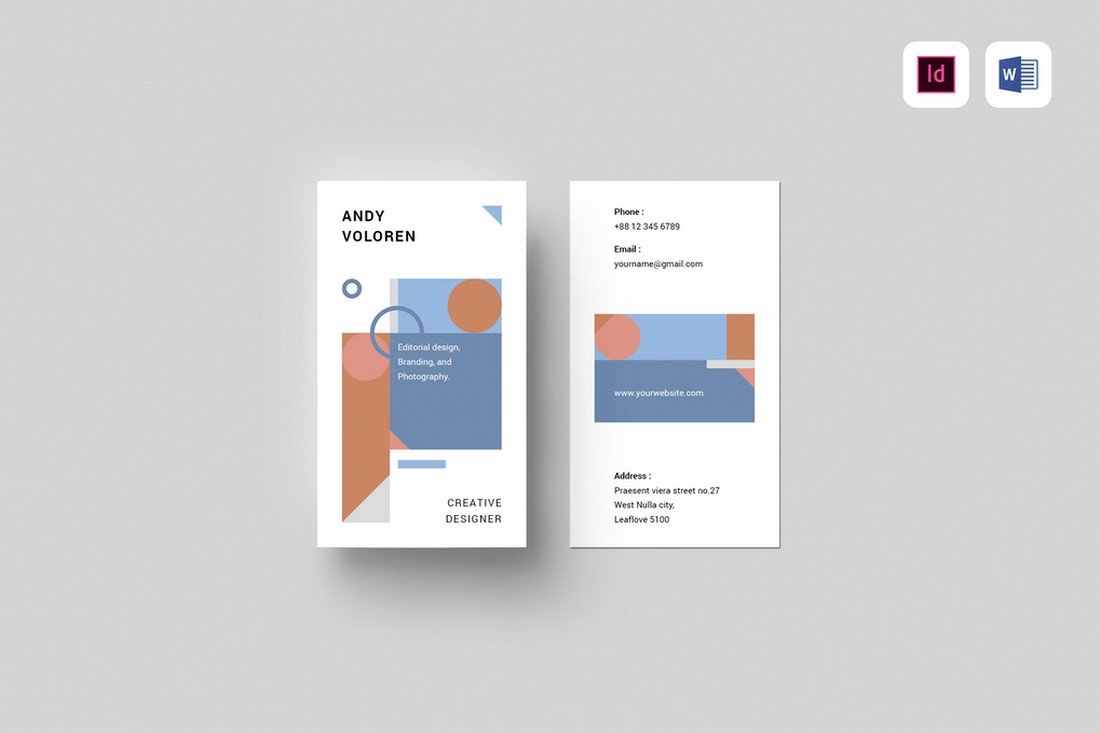 Minimal Abstract Business Card Design for Word & INDD