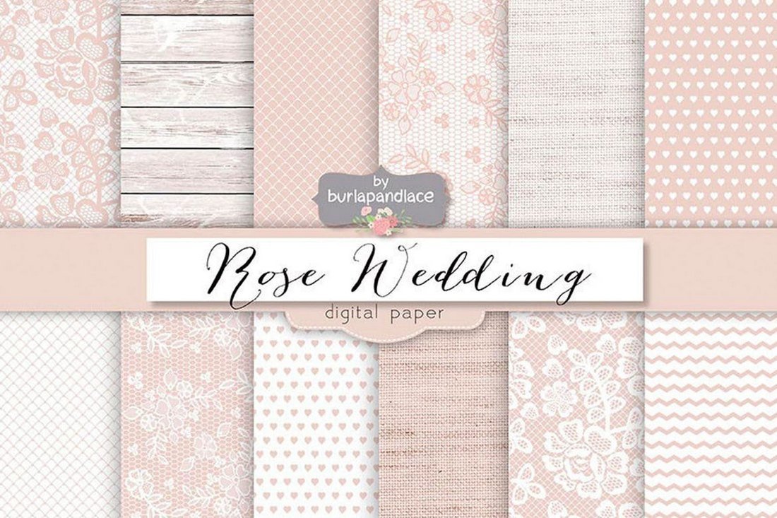Rose Pale Wedding Digital Paper Backgrounds