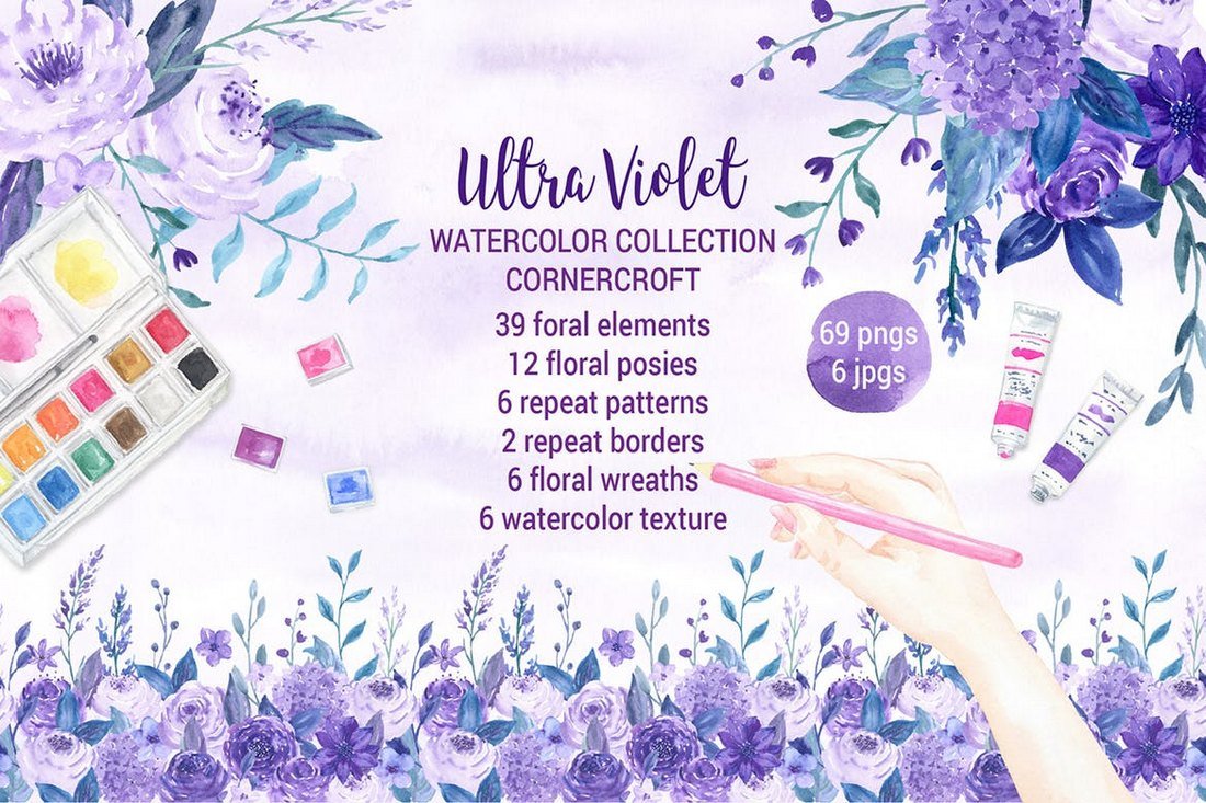 Watercolor Ultra Violet Backgrounds & Patterns Collection