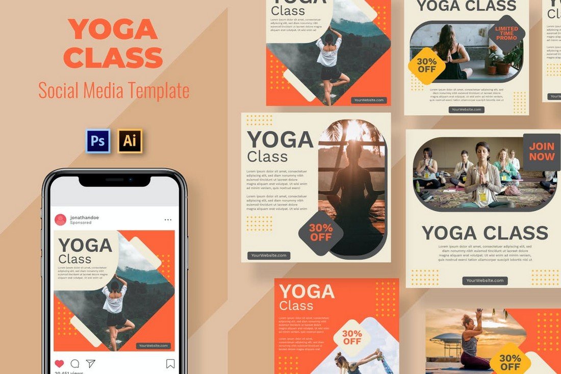 Yoga Class Social Media Templates