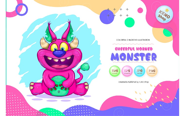 Cheerful Horned Monster Vector.