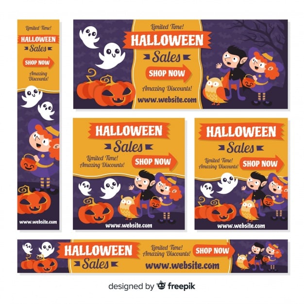 Halloween web banner collection with flat design