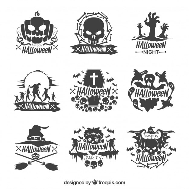 Set of decorative hand drawn halloween stickers