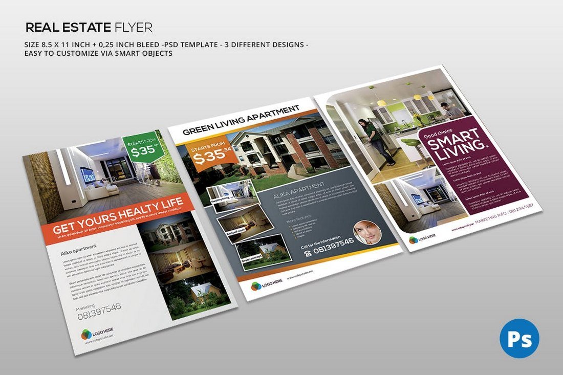 3 Color Real Estate Flyer Templates