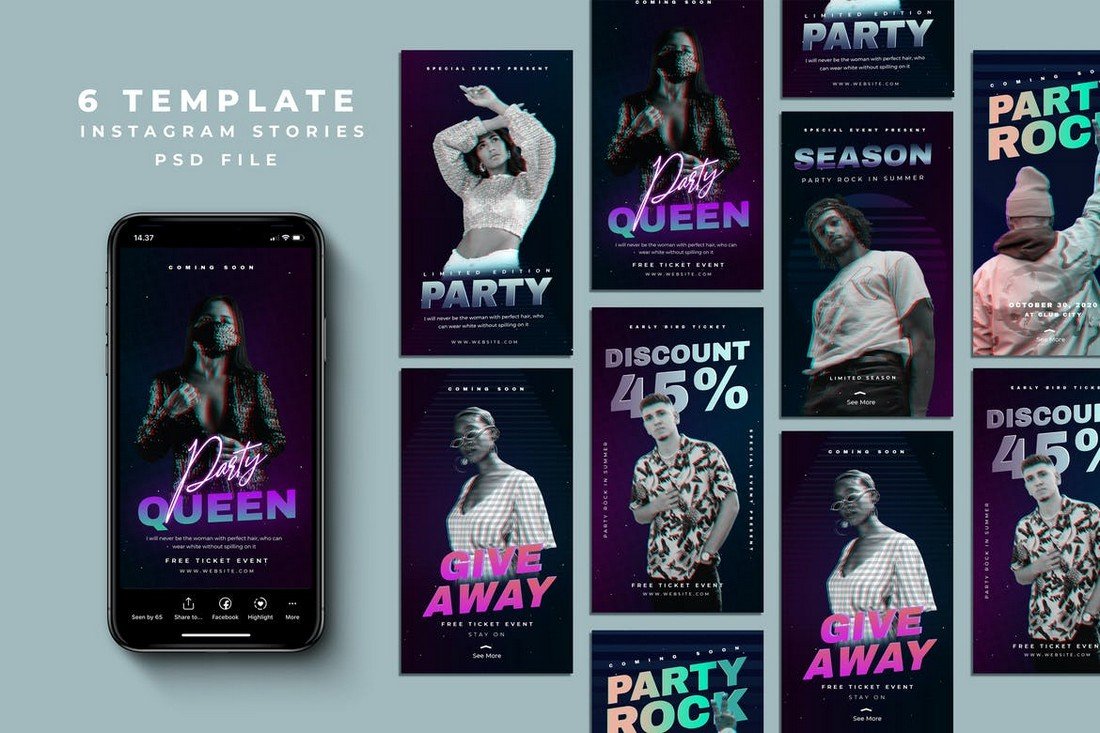 6 Party Instagram Story Templates