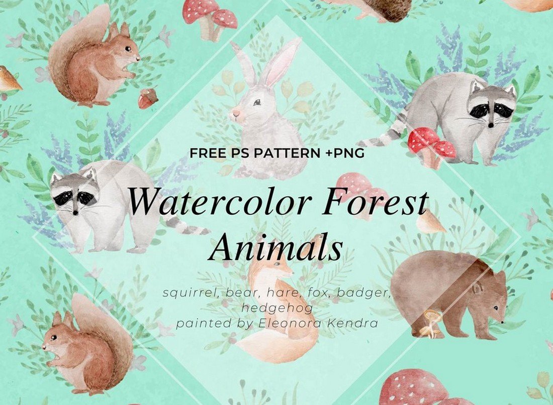 Free Watercolor Forest Animals Photoshop Pattern