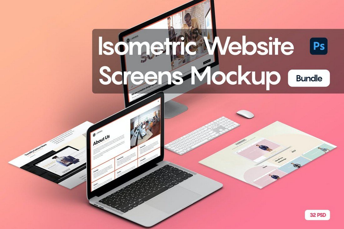 Isometric Website Screens Mockup Bundle
