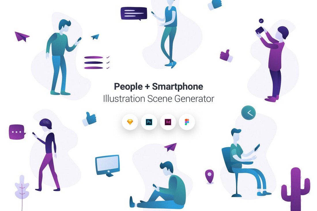 People & Smartphone Illustration Scene Generator