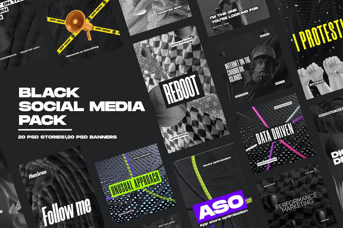 Black Social Media Banner Templates Pack