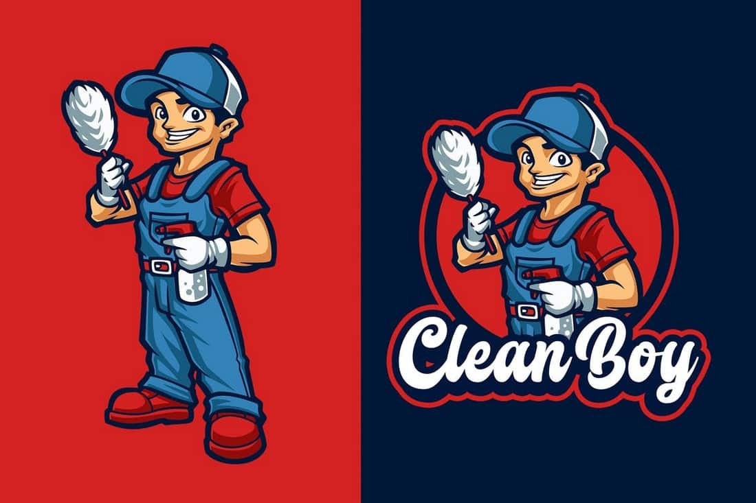 Clean Boy Mascot Logo Template
