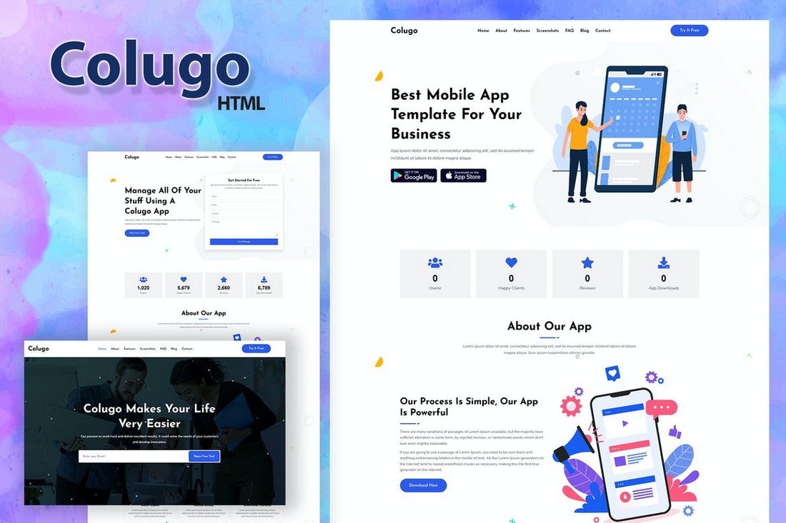 Colugo - App Landing Page HTML Template