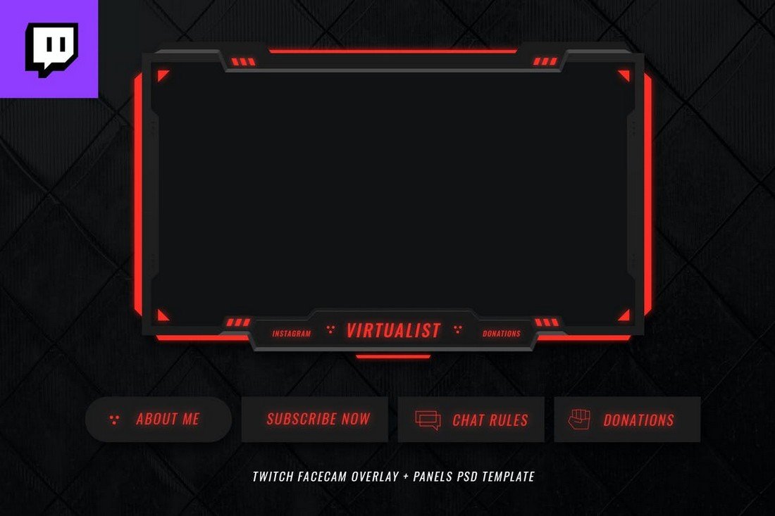 Dark Twitch Overlay Template for Gamers