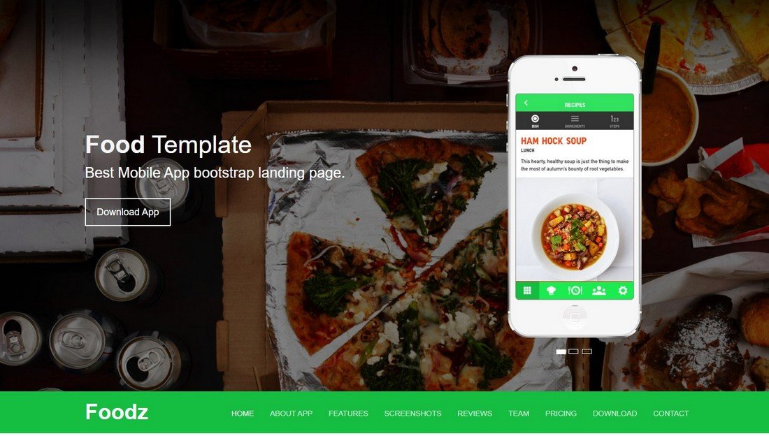 Foodz - Free App Landing Page Template