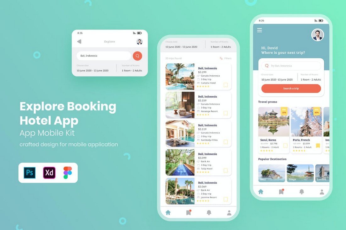 Hotel Booking App UI Kit for Adobe XD