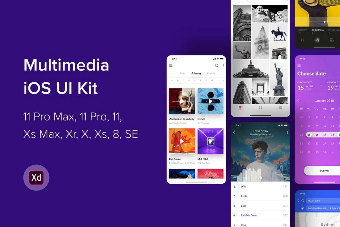 Multimedia iOS UI Kit for Adobe XD