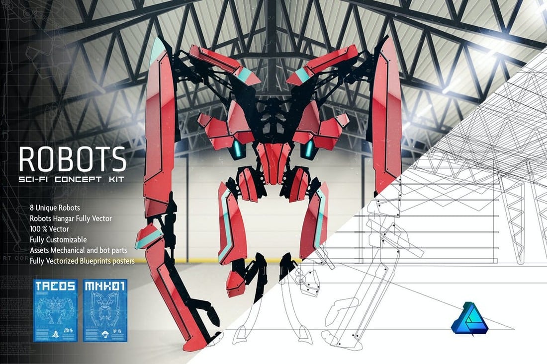 Robots Sci Fi Concept Kit for Affinity Designer