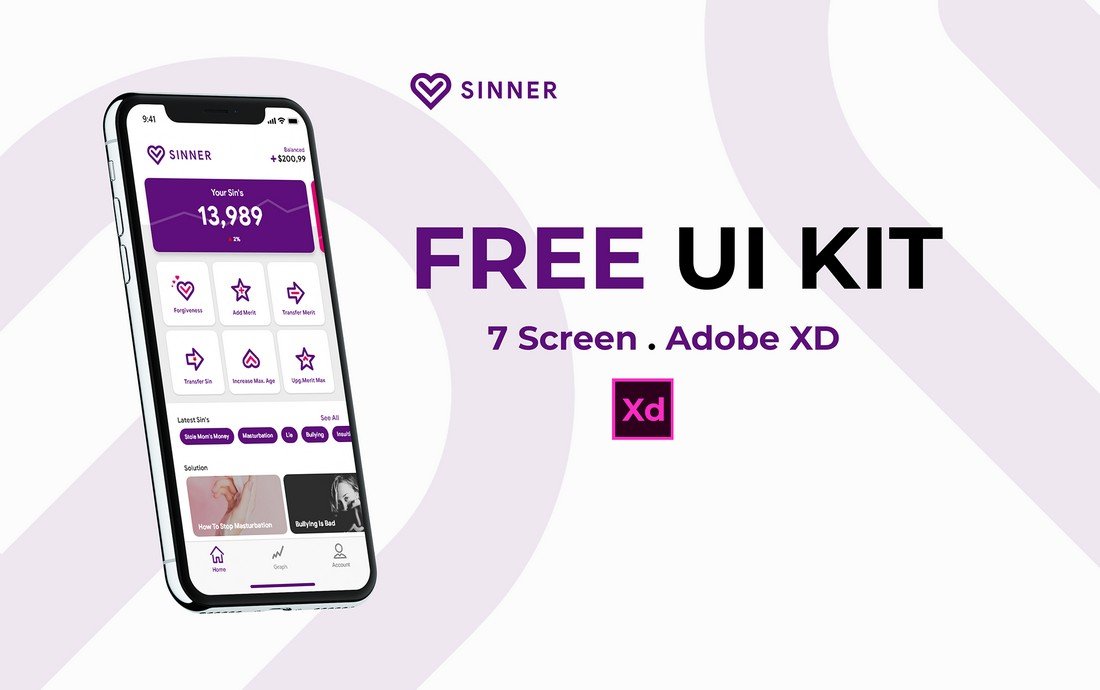 Sinner - Free UI Kit for Adobe XD