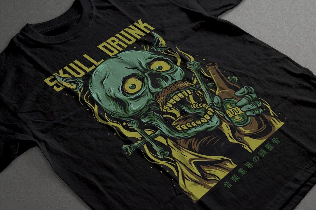 Skull Drunk - Fun T-Shirt Design