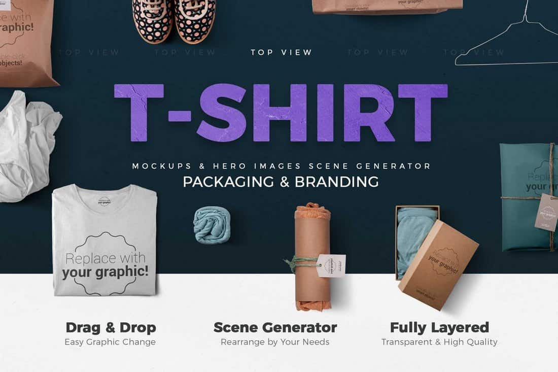 T-shirt and Packages Mockups & Scene Generator