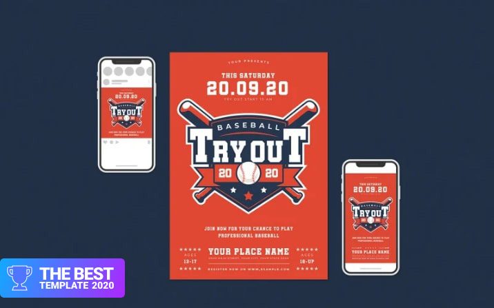 Baseball Tryout Flyer Set Corporate Identity Template.