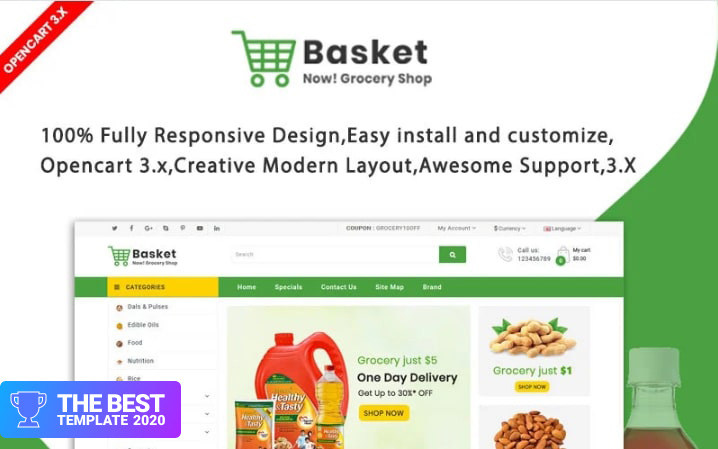 Basket Grocery OpenCart Template.