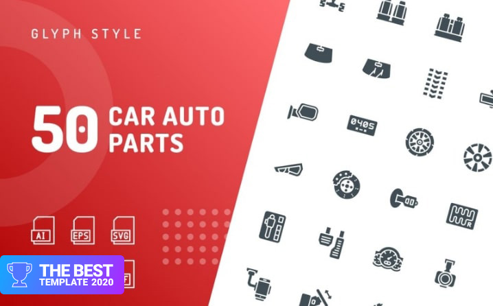 Car Auto Parts Glyph Iconset Template.