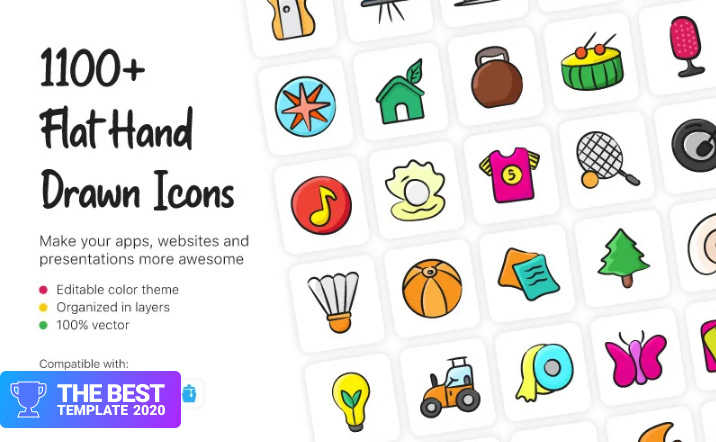 Flat Hand Drawn Iconset Template.