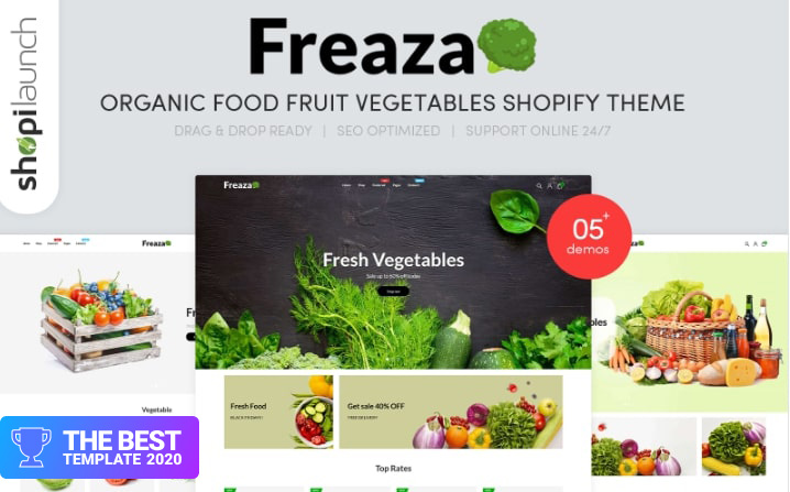 Freaza - Organic Food Fruit Vegetables Shopify Theme.