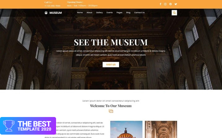 Museum and Exhibition website PSD Template.